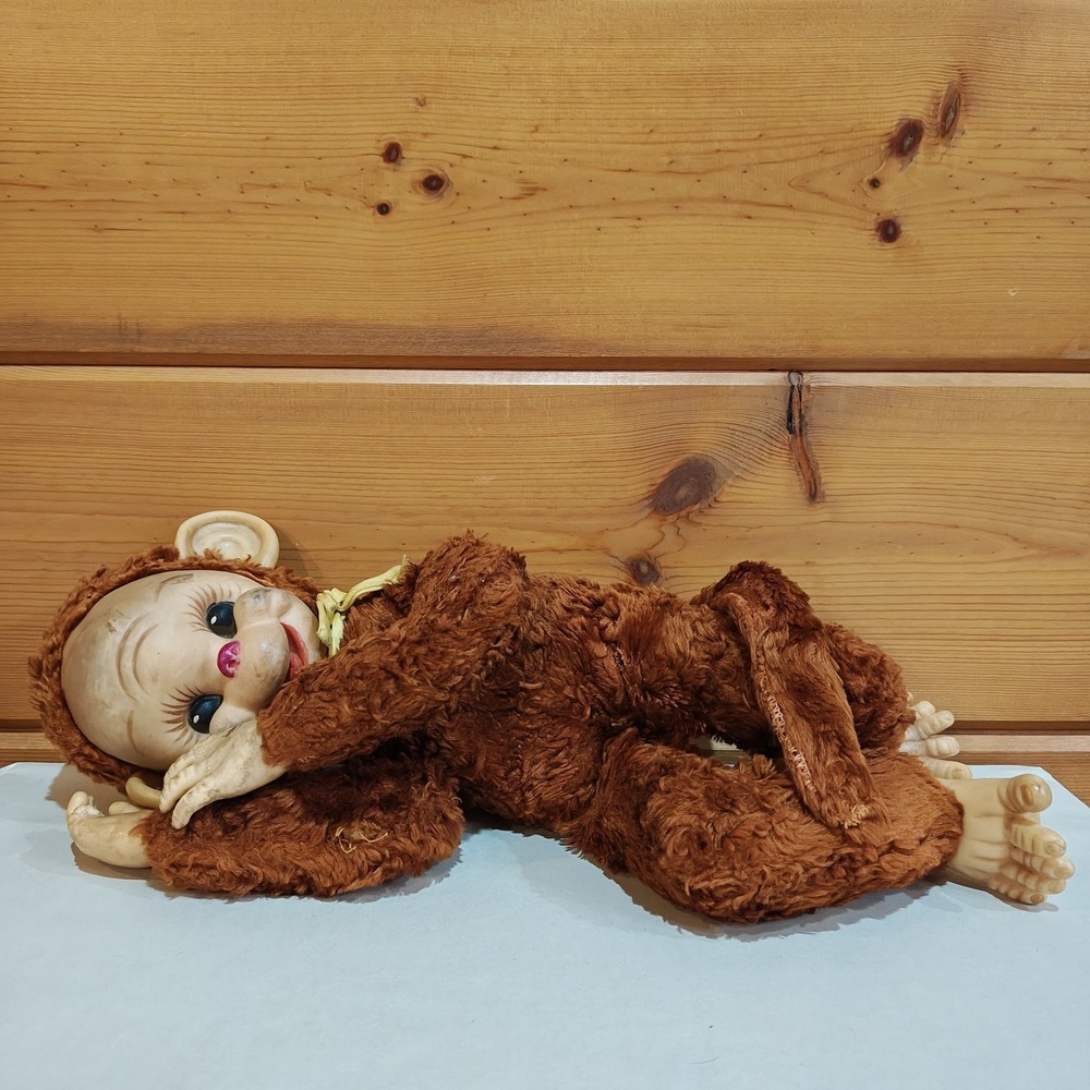 Vintage Rushton Chico Rubber Face Plush Monkey Doll 50s 17" Tail Needs Cleaning